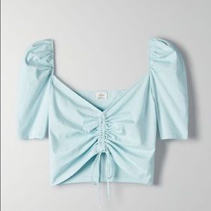 Aritzia Wilfred NISSA Mint Blue Puffy Sleeve Top